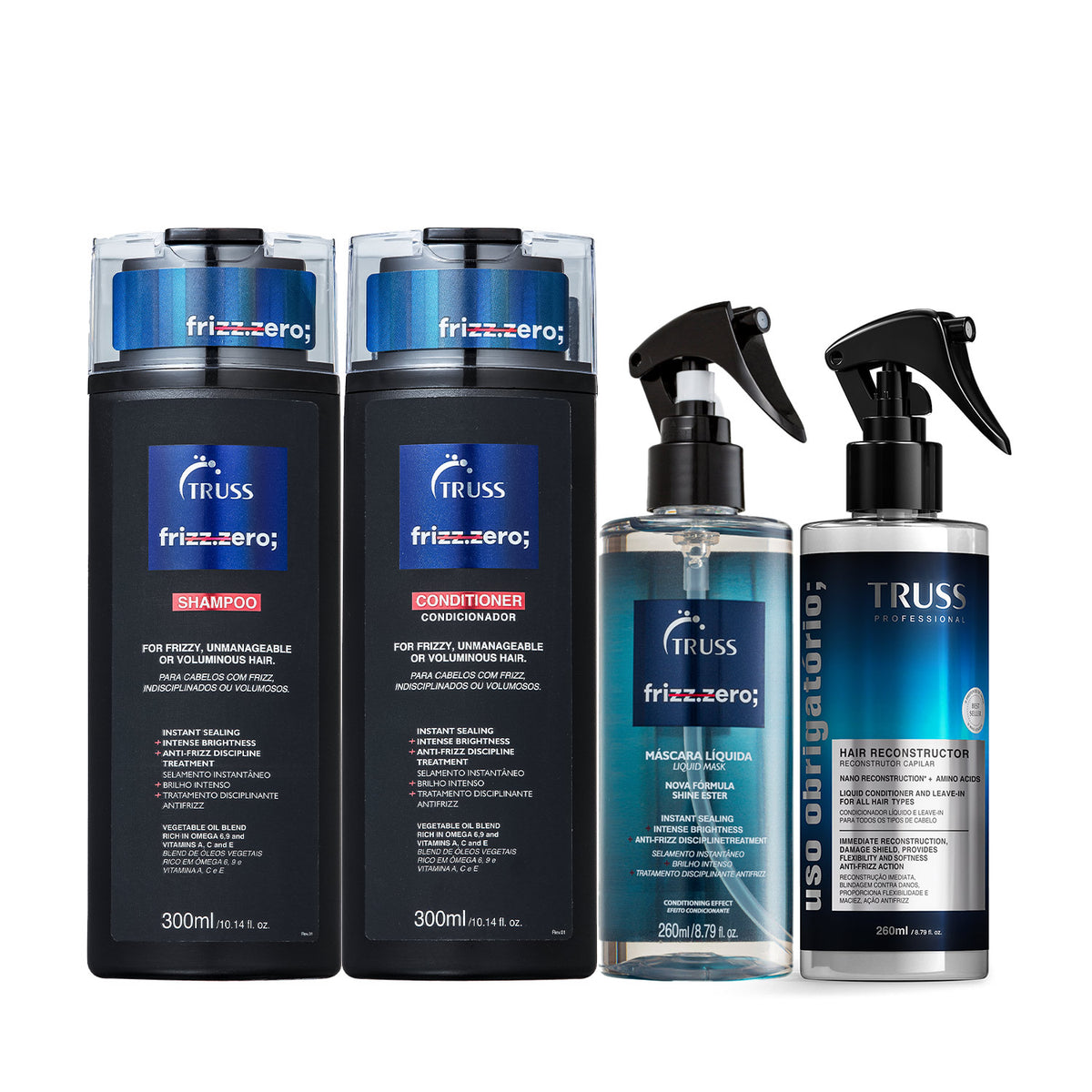 Combo Truss Frizz Zero + Uso Obrigatório: Kit 4 Itens Anti-Frizz Completo