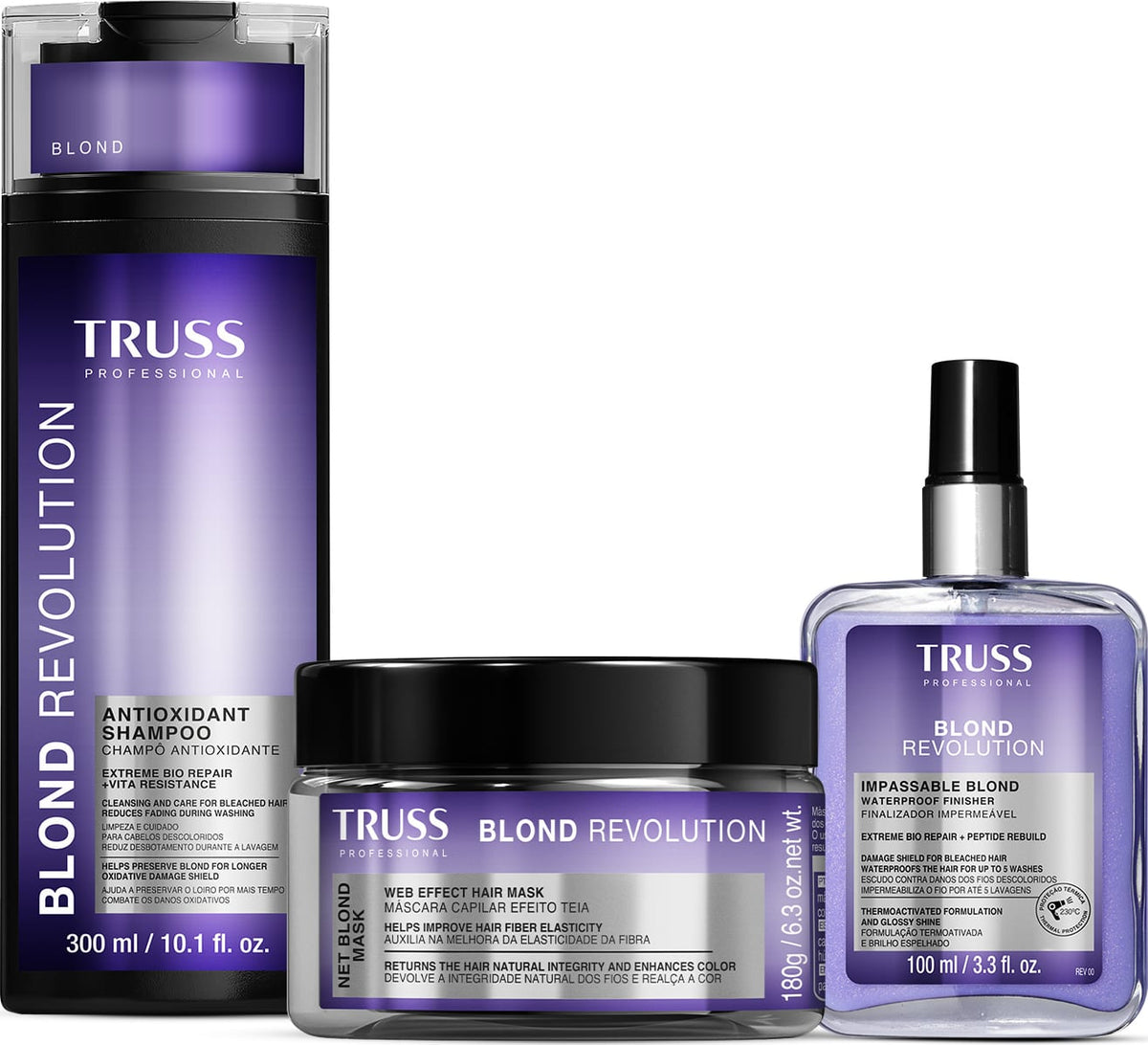 Truss Combo Blond Revolution: Kit Shampoo, Máscara e Finalizador para Loiros Radiantes