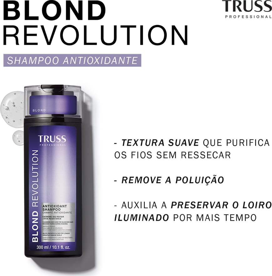 Shampoo TRUSS Blond Revolution Antioxidante Matizador 300ml Cabelos Loiros Radiantes