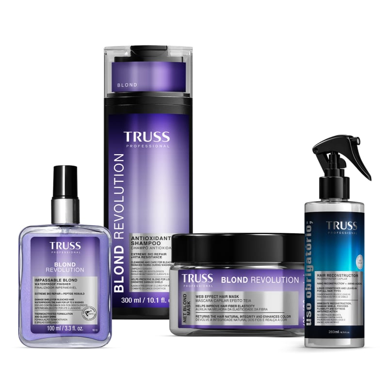 Kit TRUSS Blond Revolution Profissional 4 Itens: Cabelos Loiros Radiantes, Reconstruídos e Protegidos