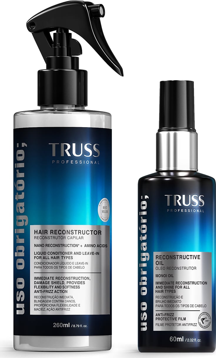 Combo Truss Uso Obrigatório: Spray Reconstrutor 260ml e Óleo 60ml para Cabelos Danificados