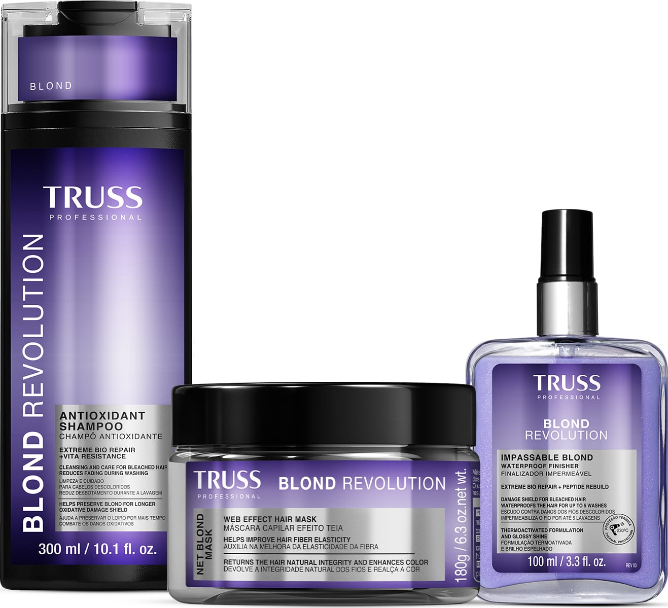 Truss Combo Blond Revolution: Kit Shampoo, Máscara e Finalizador para Loiros Radiantes